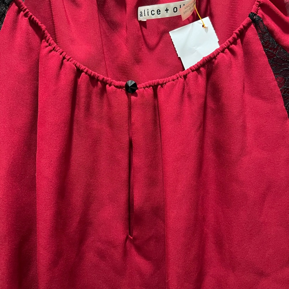 Alice + Olivia Red Silk with Black Lace Top - Picture 7 of 7